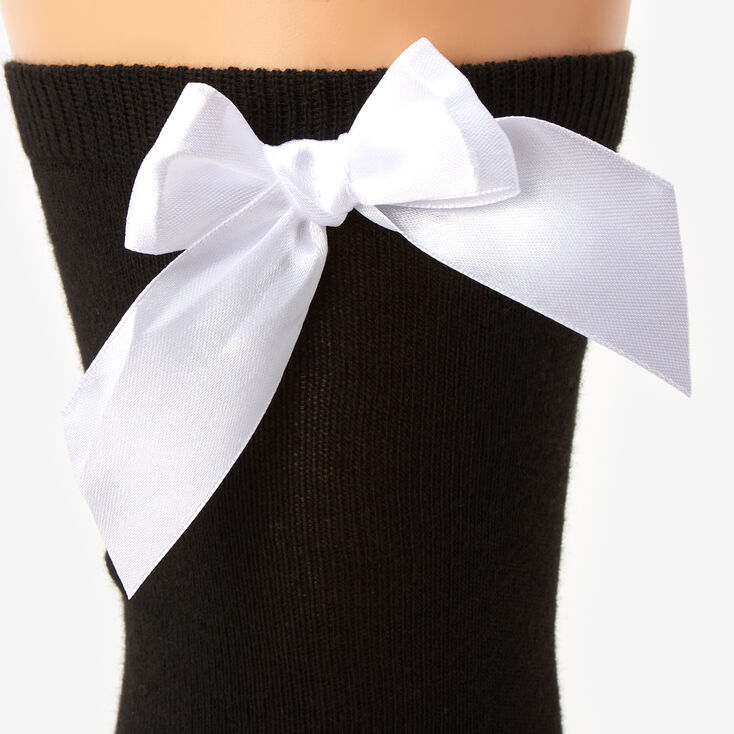 Black Over The Knee White Bow Socks,