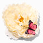 Barrette &agrave; cheveux fleurs couleur ivoire papillon rose,