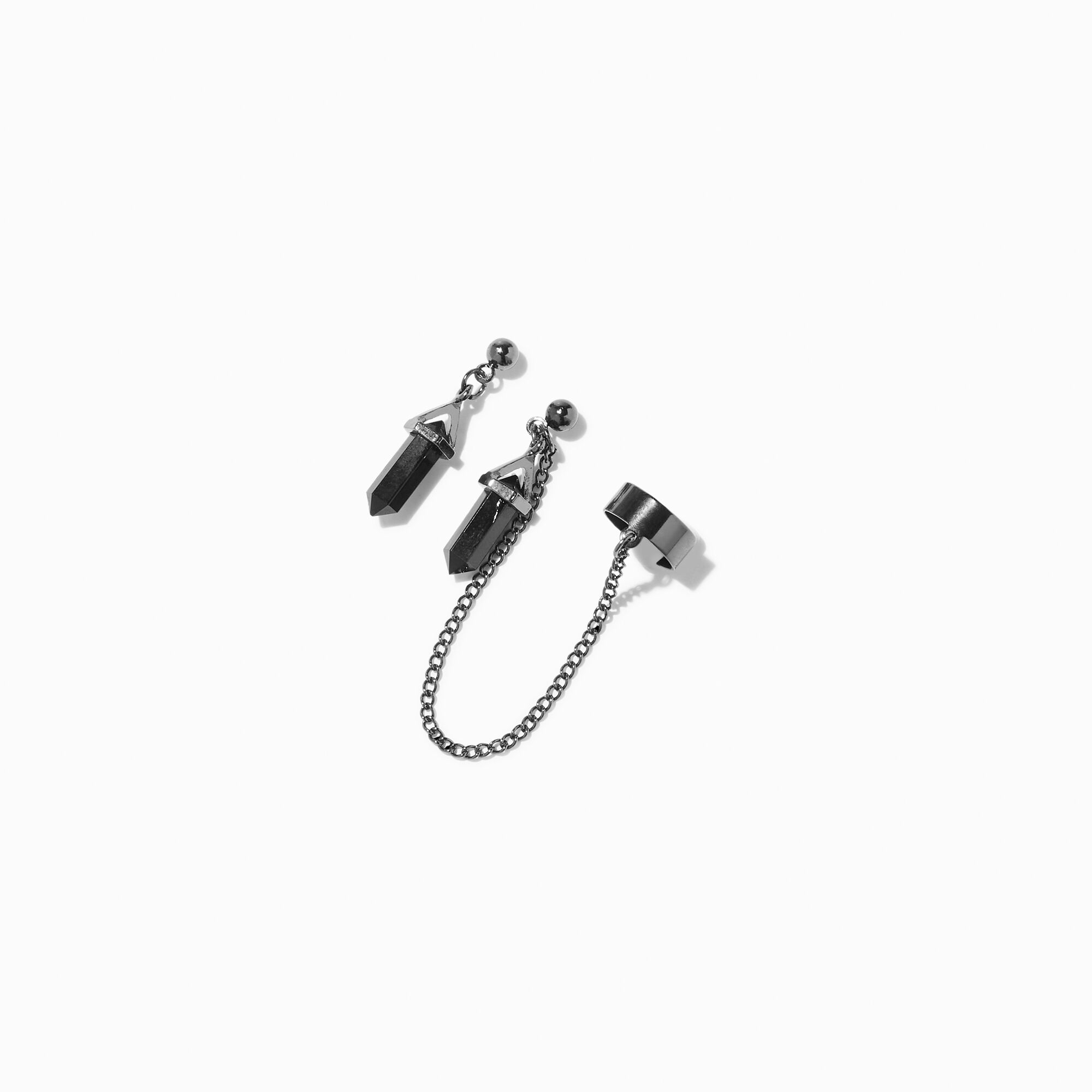 View Claires Hematite Mystical Gem Cuff Connector Drop Earrings Black information
