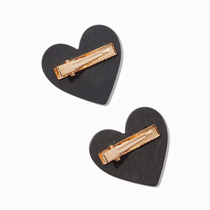 Black &amp; White Heart Hair Clips - 2 Pack,