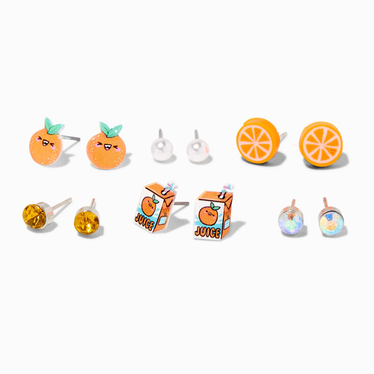 Orange Icons Stud Earrings &#40;6 Pack&#41;,