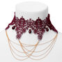 Burgundy Bead and Chains Lacy Choker Necklace,
