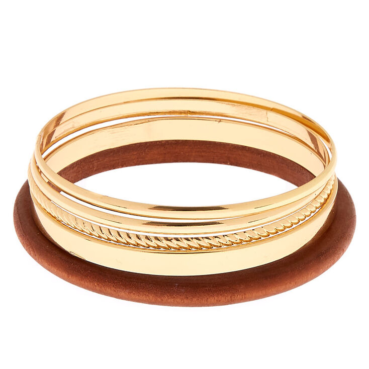Claire's Lot de 5 bracelets fins bangle en bois d'imitation et couleur doré