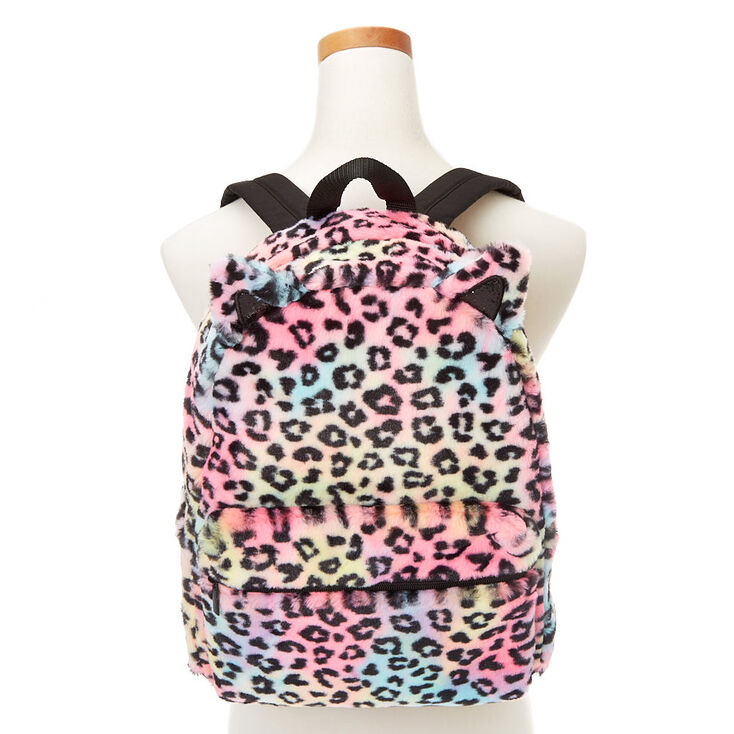 Plush Rainbow Leopard Medium Backpack,