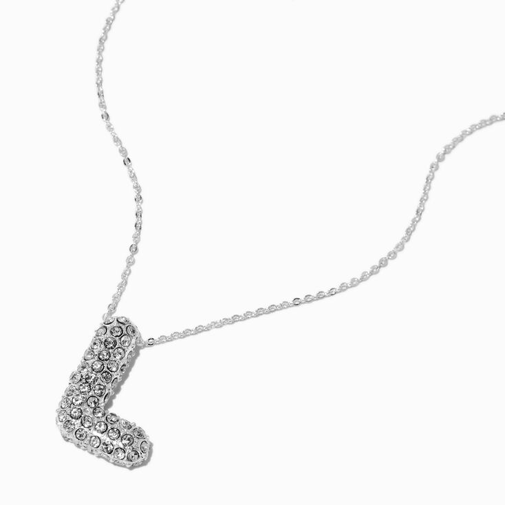 Silver-tone Pav&eacute; Bubble Initial Pendant Necklace - L,