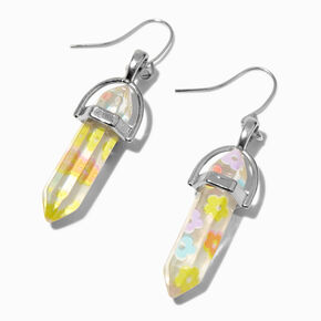 Silver-tone 1&#39;&#39; Rainbow Flower Crystal Drop Earrings,