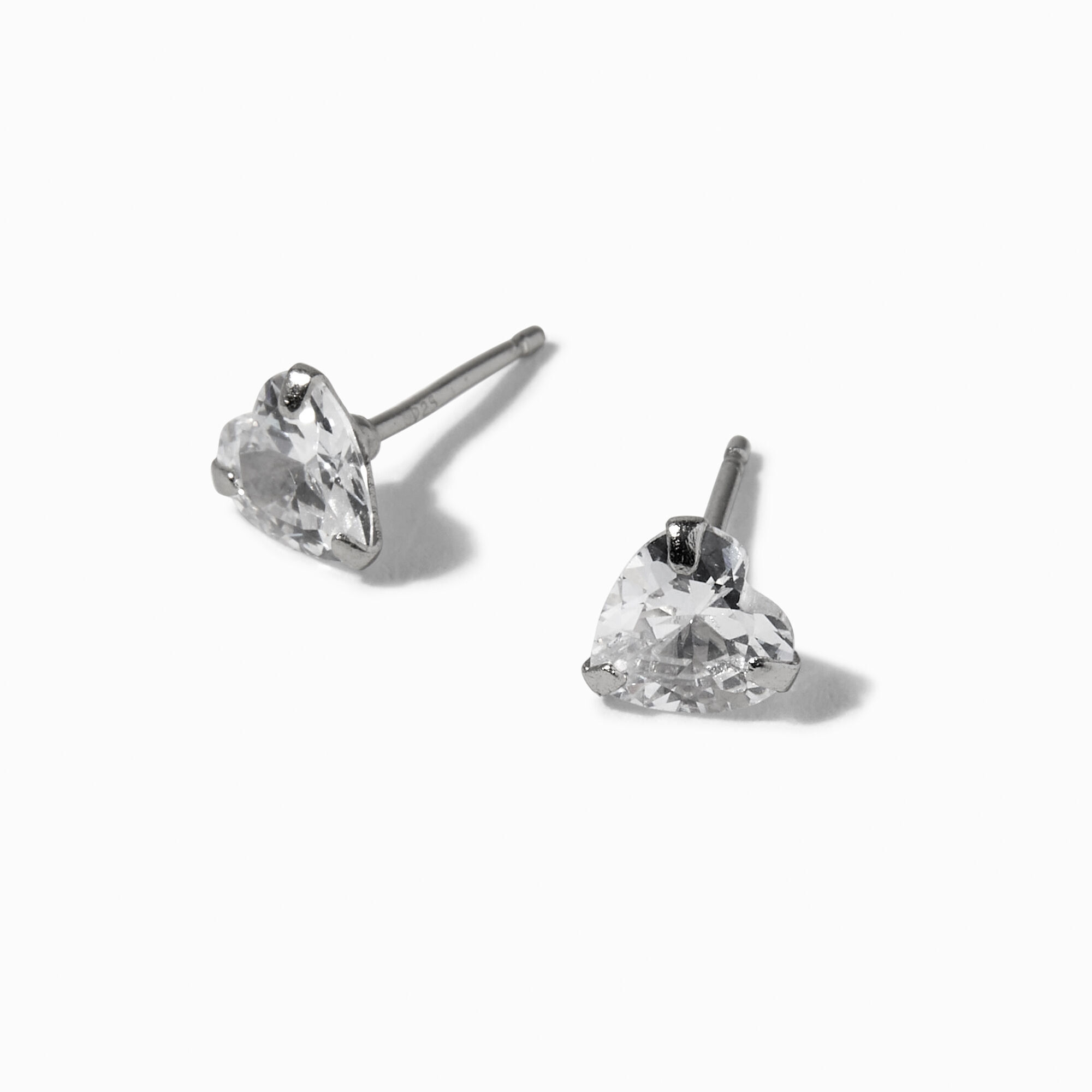 View C Luxe By Claires Platinum Plated Cubic Zirconia Heart Stud Earrings Silver information