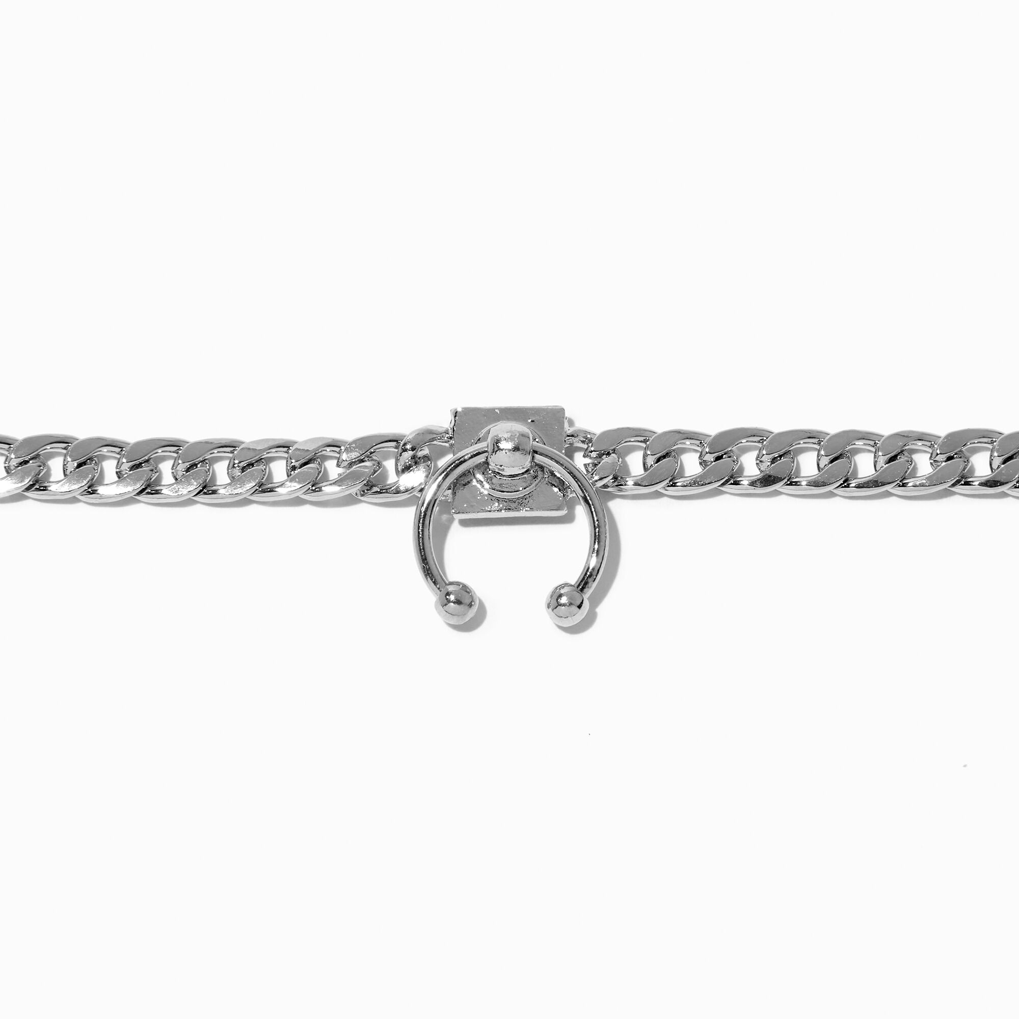 View Claires Tone Bull Ring Curb Chain Choker Necklace Silver information