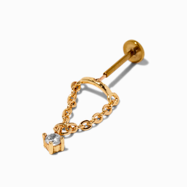 Gold-tone Stainless Steel Crystal Dangle 16G Threadless Helix Earring,