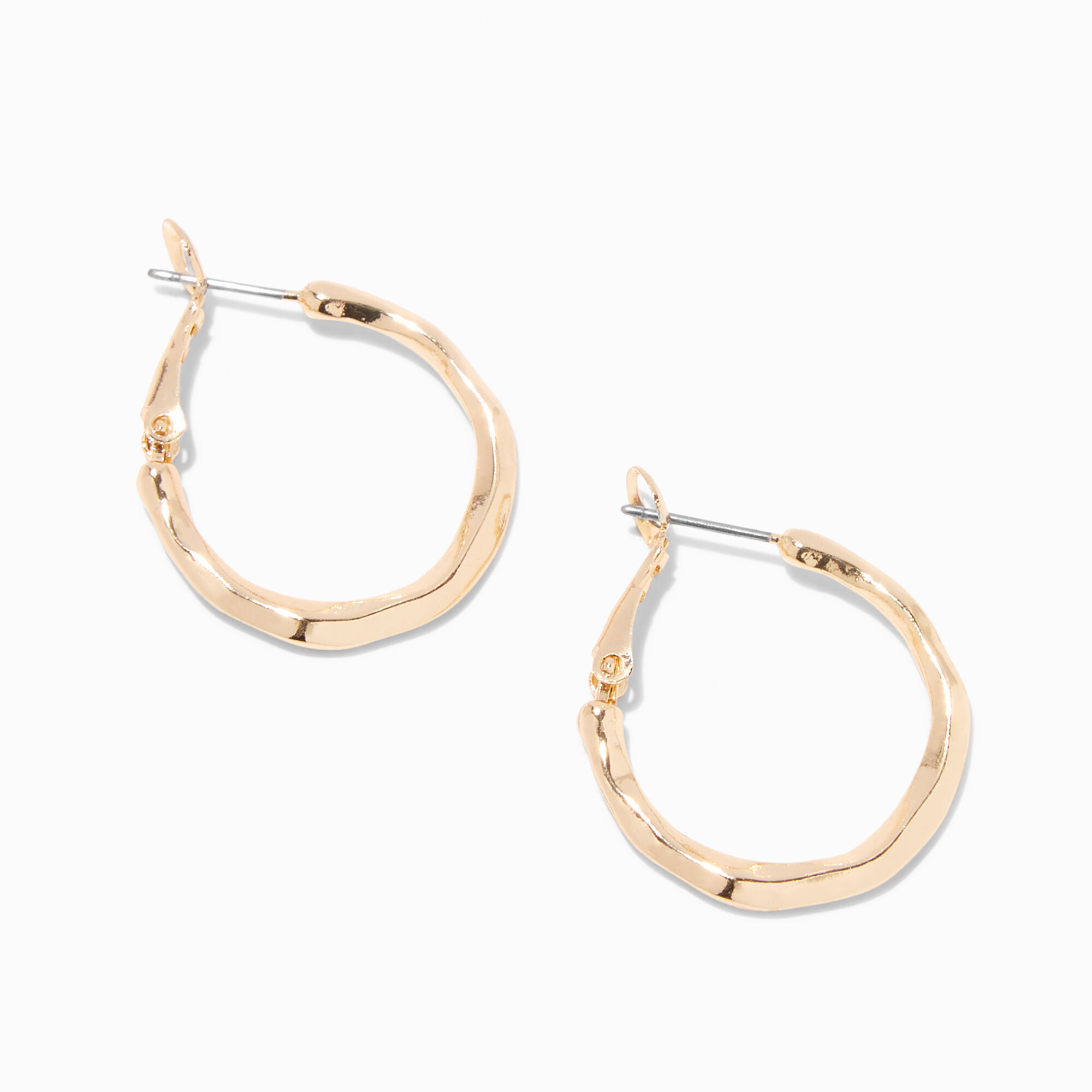 View Claires Tone 25MM Molten Hoop Earrings Gold information
