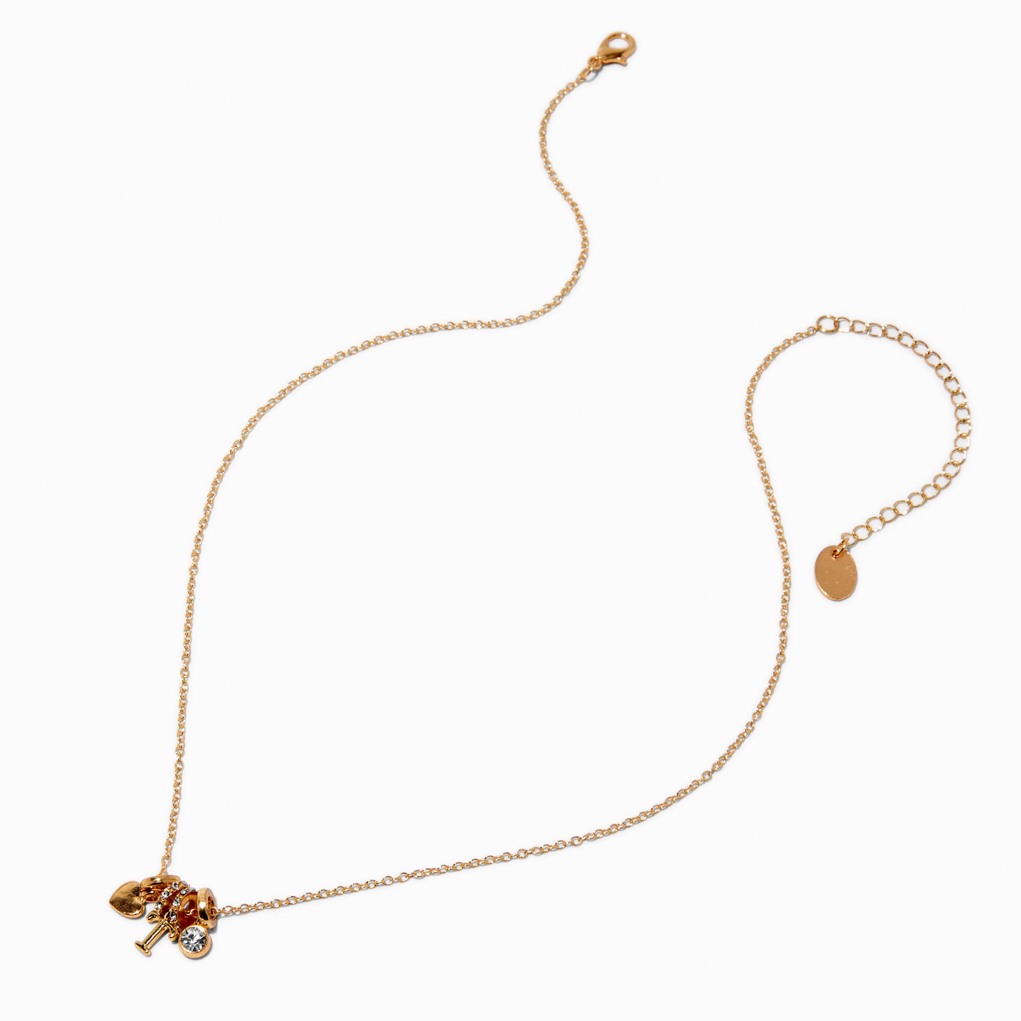 Gold-tone Initial Charm Pendant Necklace - T,