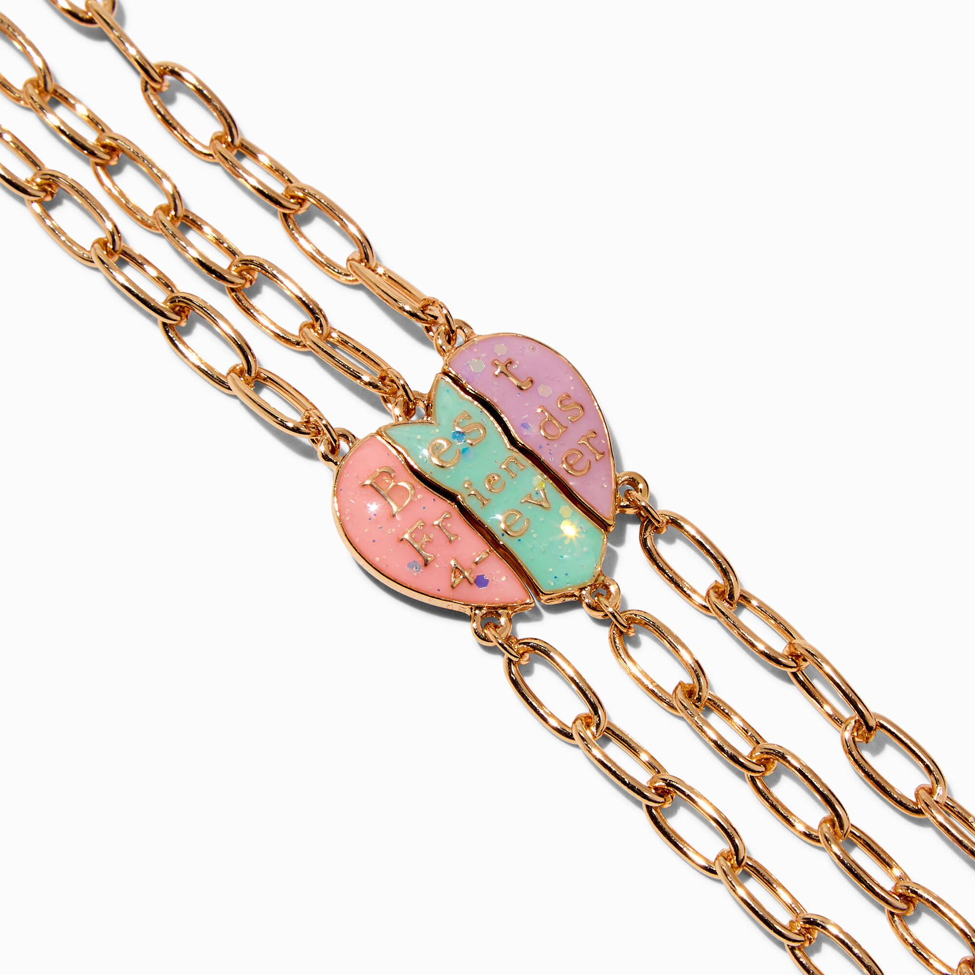 "Best Friends 4-Ever" Pastel Split Heart Chain Bracelets - 3 Pack,