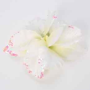 White &amp; Pink Glitter Flower Hair Clip,
