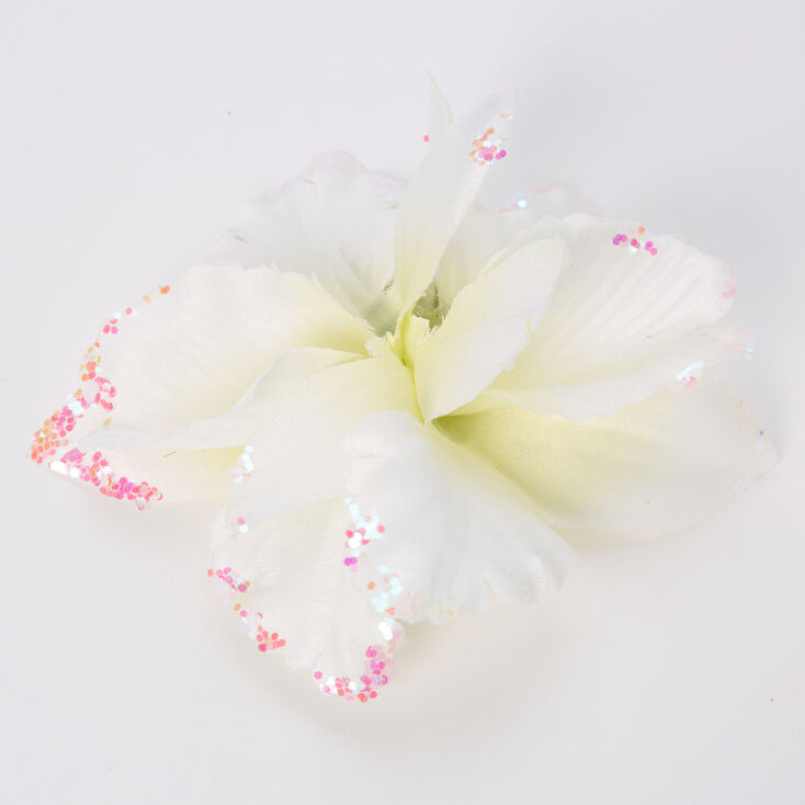 White &amp; Pink Glitter Flower Hair Clip,
