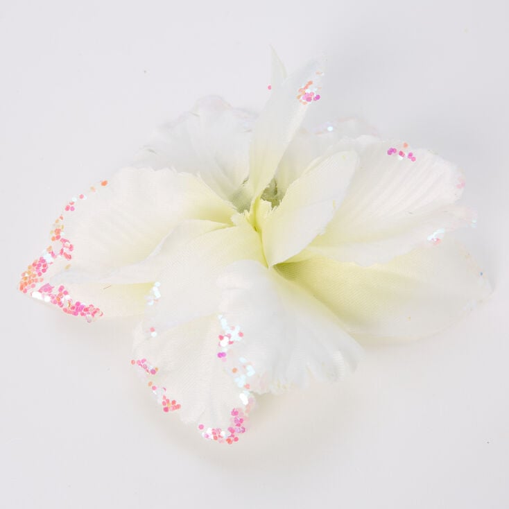 White &amp; Pink Glitter Flower Hair Clip,