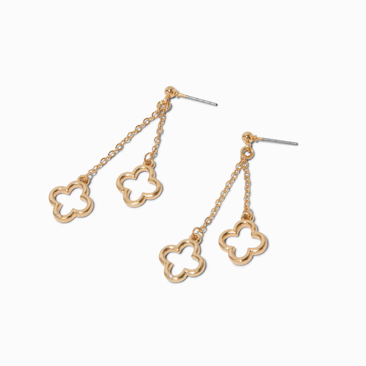 Gold-tone Double Clover Drop Earrings,