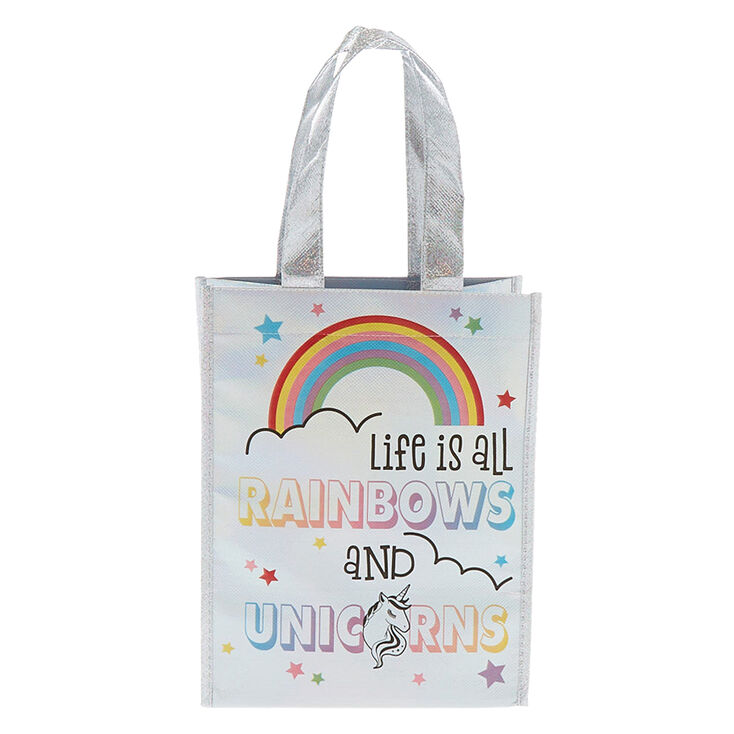 Life is All Rainbows and Unicorns Reusable Tote - Silver,