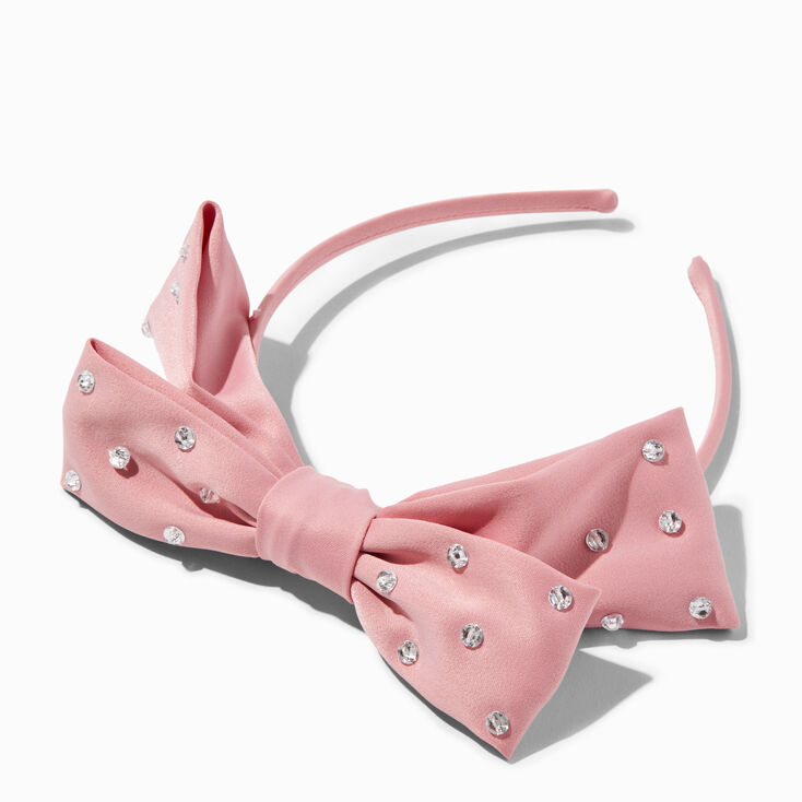 Claire&#39;s Club Pink Double Bow Rhinestone Headband,