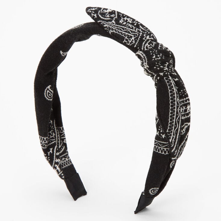 Paisley Print Knotted Bow Headband - Black,