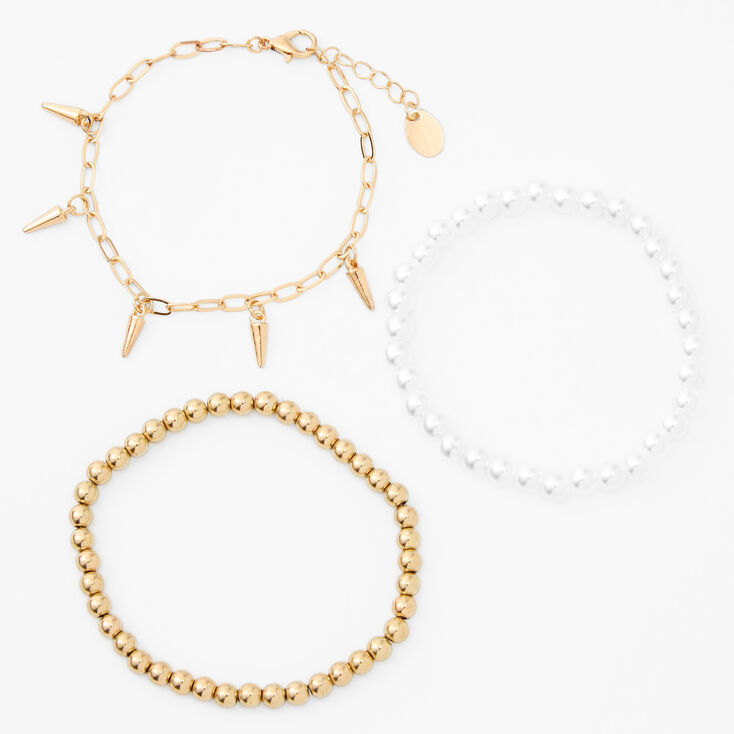 Lot de bracelets perles d&#39;imitation et pointes couleur dor&eacute;e - Lot de 3,