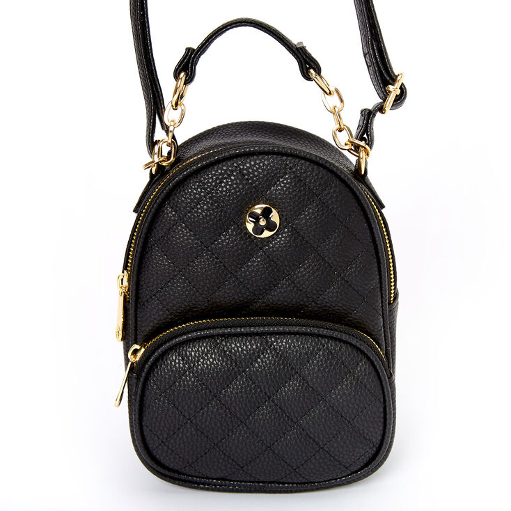 Claire's Mini sac à dos à bandoulière matelassé en similicuir - Noir