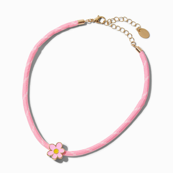 Pink Rope Flower Pendant Necklace,