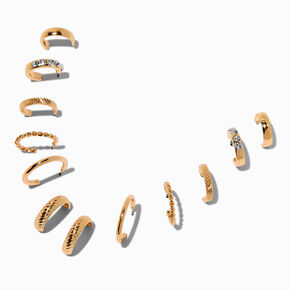 Gold-tone Graduated Mixed Hoop Earring Stackables Set - 6 Pack,