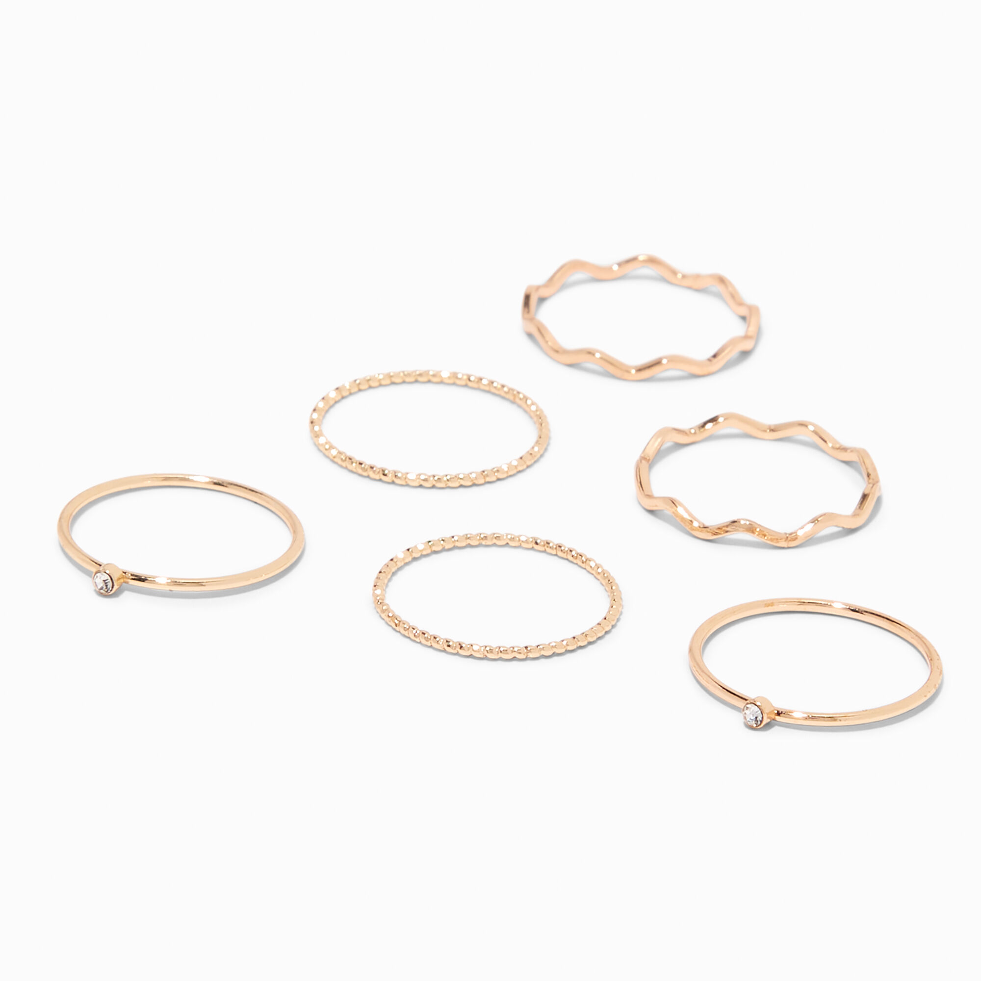View Claires Textured Rings 6 Pack Gold information