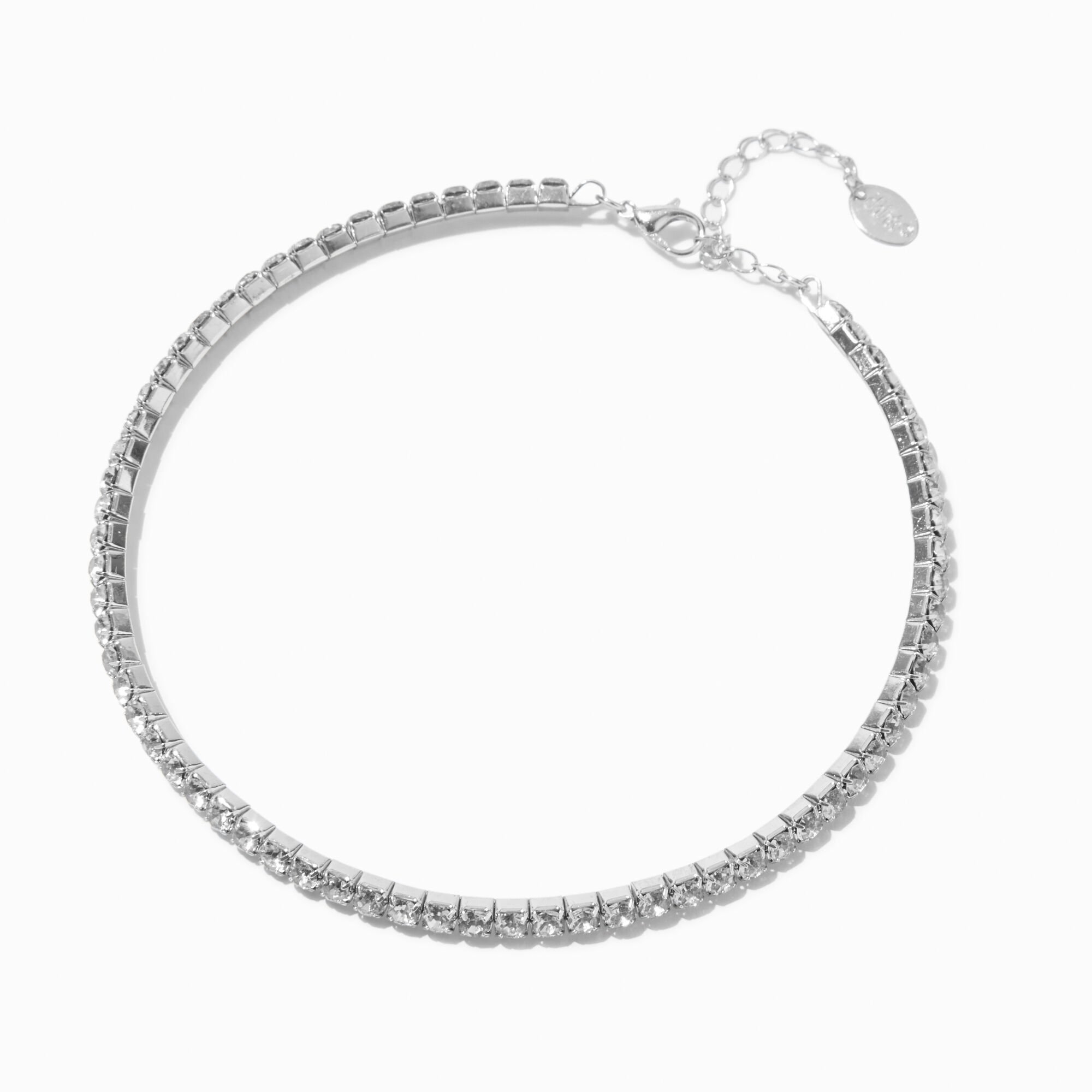 View Claires Tone Crystal Cup Chain Choker Necklace Silver information