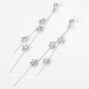 Silver Cubic Zirconia Flower Linear 3.5&quot; Drop Earrings,