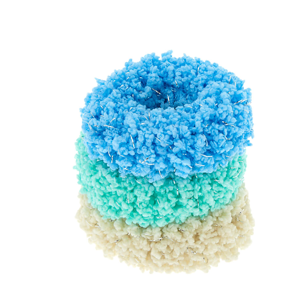 Small Fuzzy Glitter Hair Scrunchies - Blue, 3 Pack,