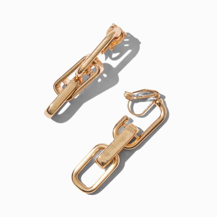 Gold-tone Pop Chain Clip-On Drop Earrings ,
