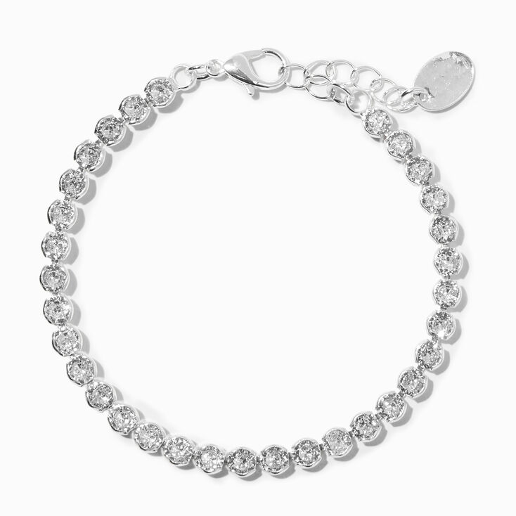 Silver-tone Crystal Bezeled Tennis Bracelet,