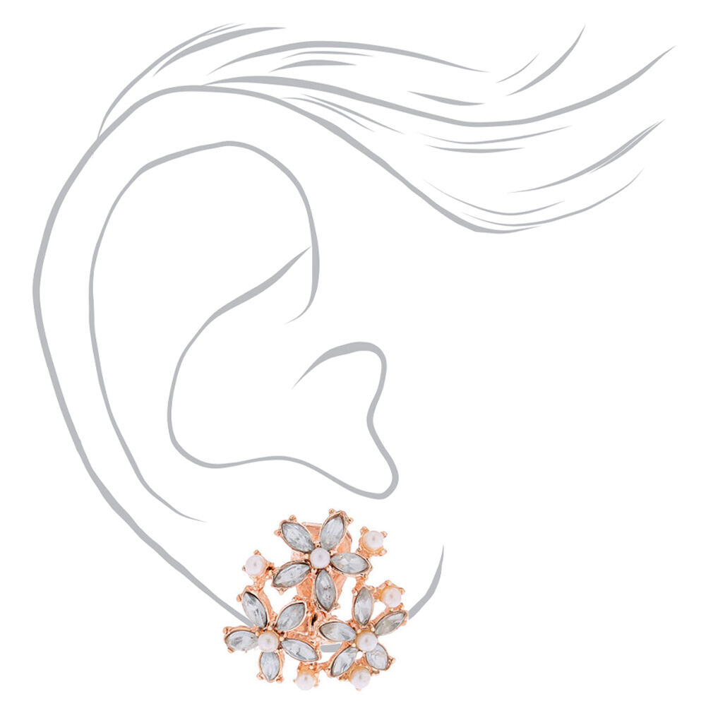 Rose Gold Cluster Flower Clip On Stud Earrings,