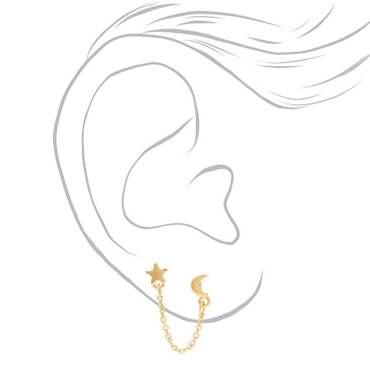 18k Gold Plated Celestial Connector Chain Stud Earrings,