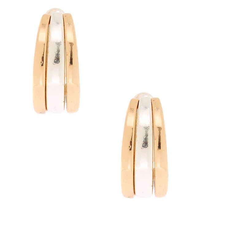 Mixed Metal 15MM Clip On Hoop Earrings,