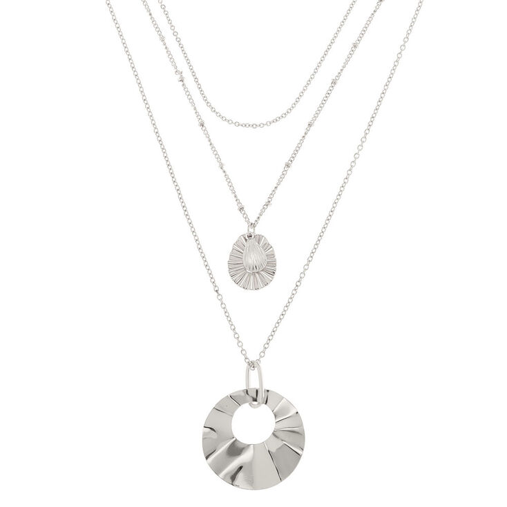 Claire's Collier multi-rangs couleur argenté martelé