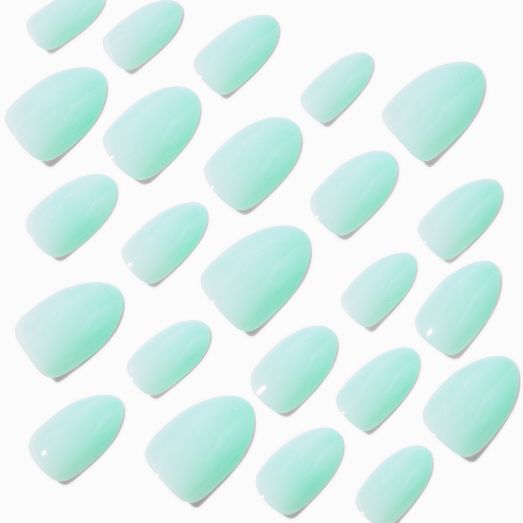 Sage Green Glossy Short Almond Vegan Faux Nail Set - 24 Pack,