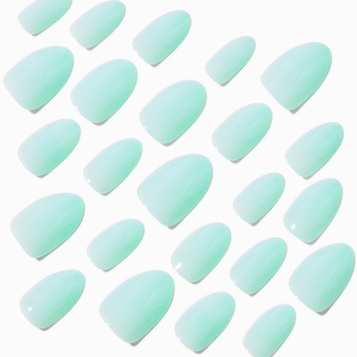 Sage Green Glossy Short Almond Vegan Faux Nail Set - 24 Pack,