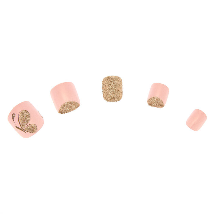 Gold Glitter Butterfly Press On Faux Nail Set - Pink, 24 Pack,