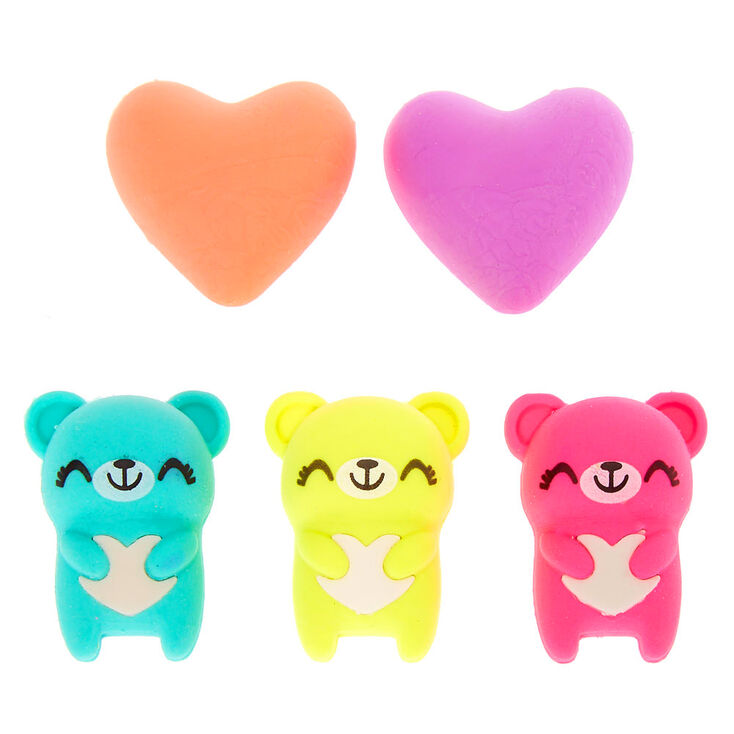 Sugar the Bear Rainbow Heart Erasers - 5 Pack,