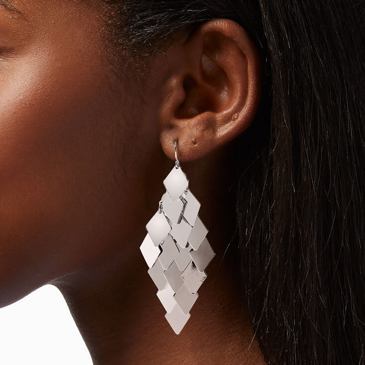 Silver 3&quot; Diamond Chandelier Drop Earrings,