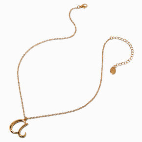 Gold-tone Curly Script Initial Pendant Necklace - A,