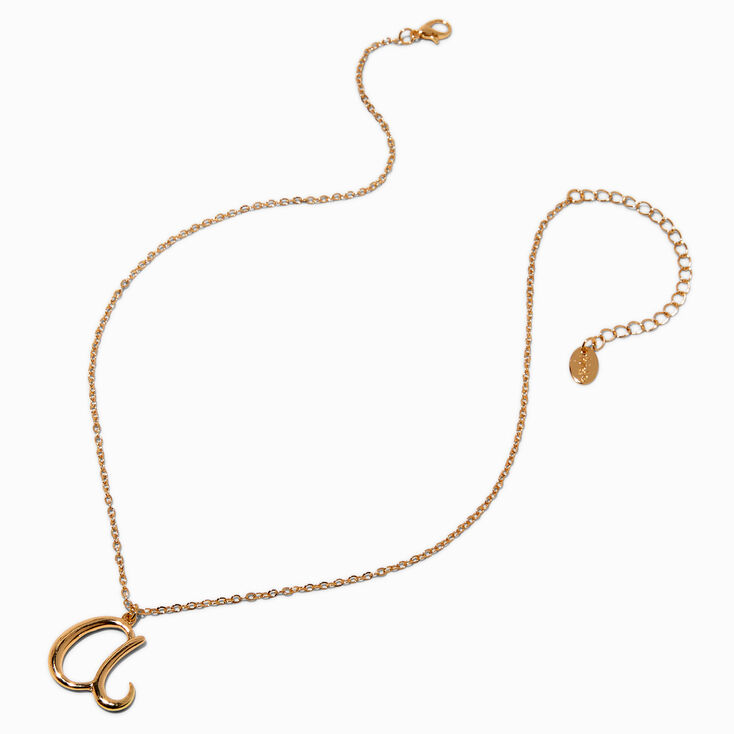 Gold-tone Curly Script Initial Pendant Necklace - A,