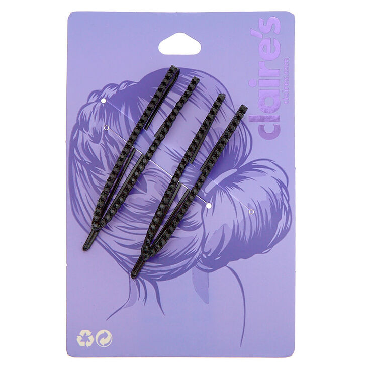 Rhinestone Open Bobby Pins - Black, 2 Pack,