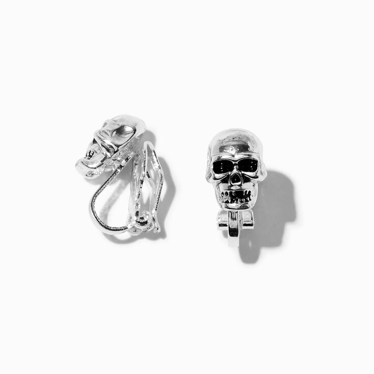 Silver-tone Skull Clip-On Stud Earrings,