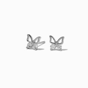 Silver-tone Cubic Zirconia Butterfly Outline Stud Earrings,