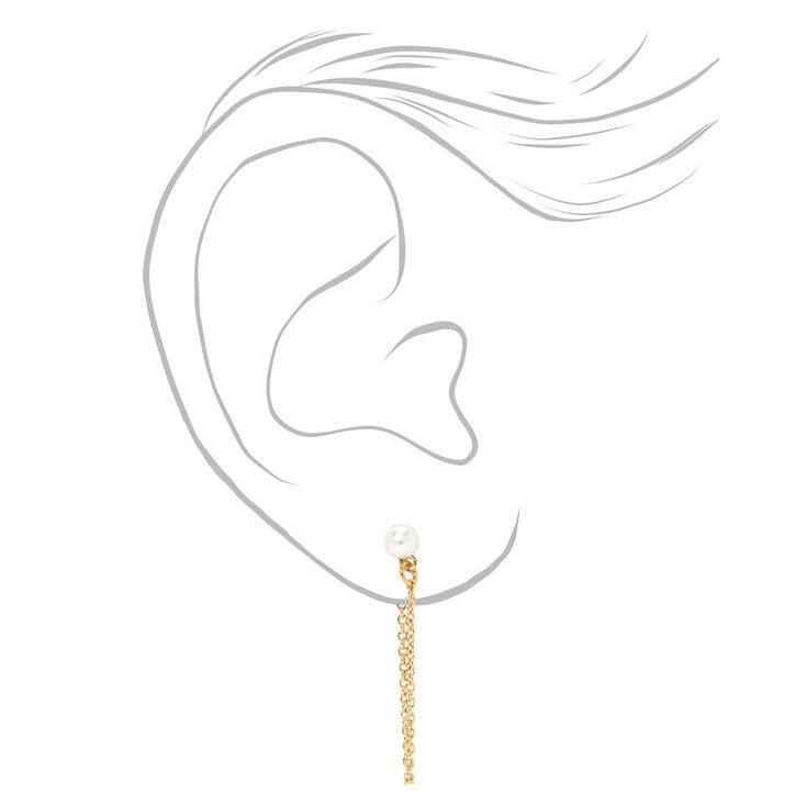 18k Gold Plated One Pearl Chain Stud Earring,
