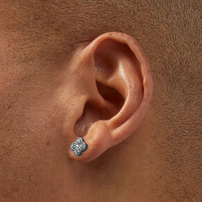 C LUXE by Claire&#39;s Silver-tone Titanium Cubic Zirconia Flat Back Clover Stud Earrings,