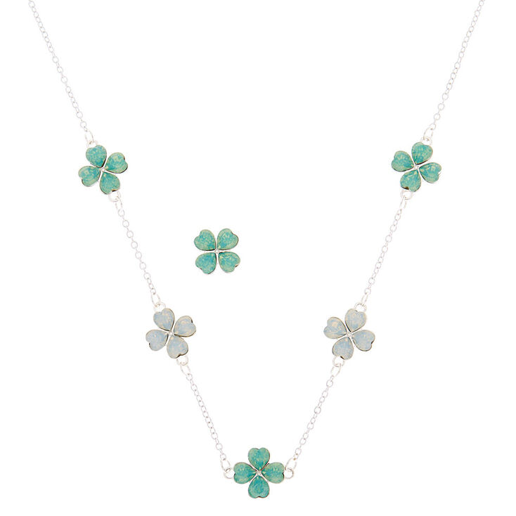 Silver Gem Shamrock Jewelry Set - Green, 2 Pack,